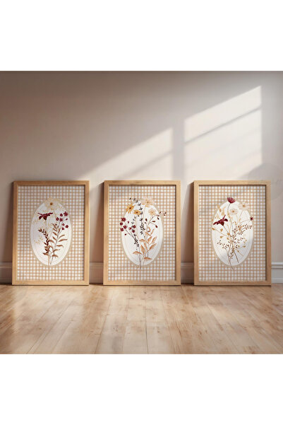 Tuba Decor 3 Parça Ahşap Çerçeveli Oturma Odası Salon Tablo Seti