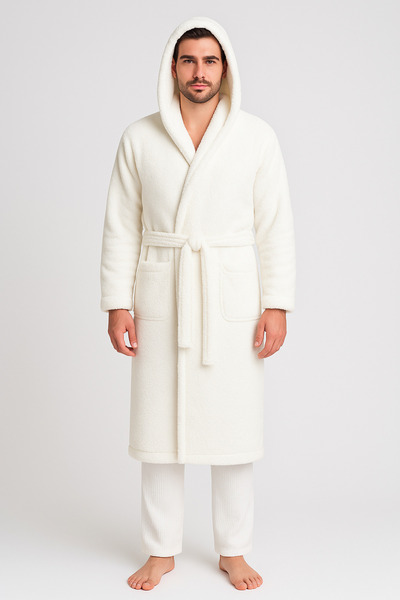 Misue Handmade Hooded Long Unisex Robes, Men's Plush Bathrobe, Ultra Soft Touch Maxi Size Hooded Robes