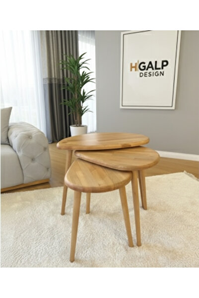 hgalpdesing 3'lü Zigon Sehpa %100 Organik Çam Ağacı