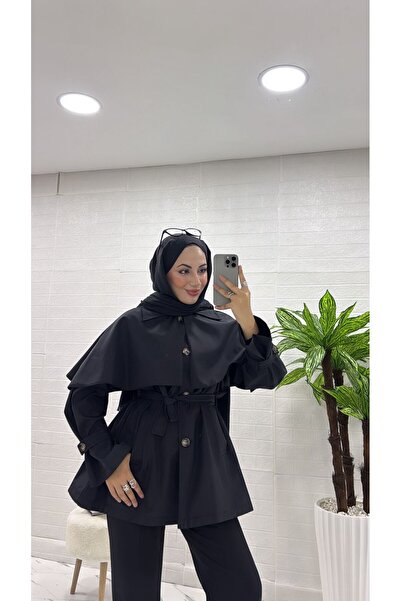 İlaydaButik PELERİNLİ DÜĞMELİ TESETTÜR TRENÇKOT