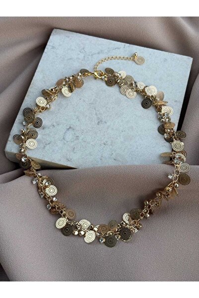 BuinJewellery Pul Taş İşlemeli Sallantılı Zincir Kolye