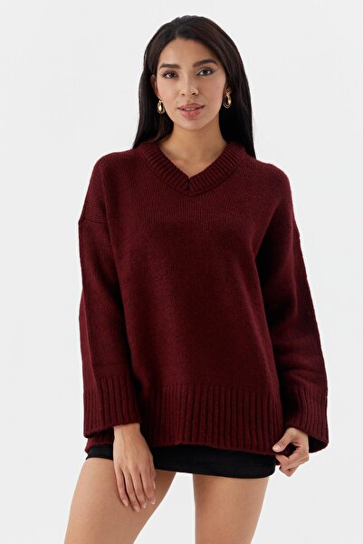 Shopping Shop Pulover cu decolteu în V supradimensionat MAROON