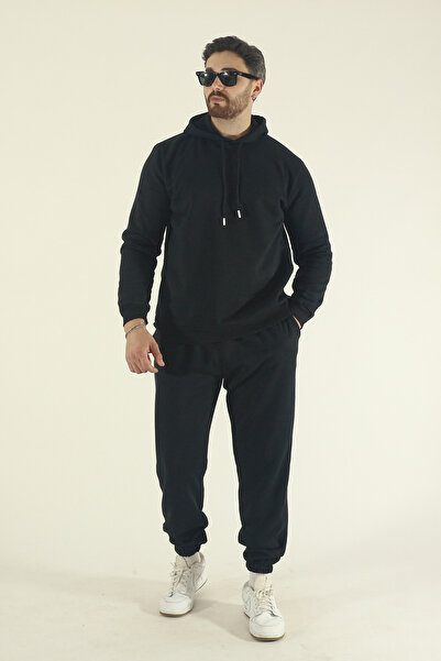 INFLUYENTE Men's Winter Cotton Tracksuit Set Hooded Sweatshirt Jogger - Regular Elastic Leg