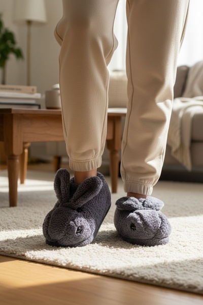 Modafırsat Panduf Pantofi de casă cu păr de pluș cu figuri de animale Cizme de casă cu talpă moale