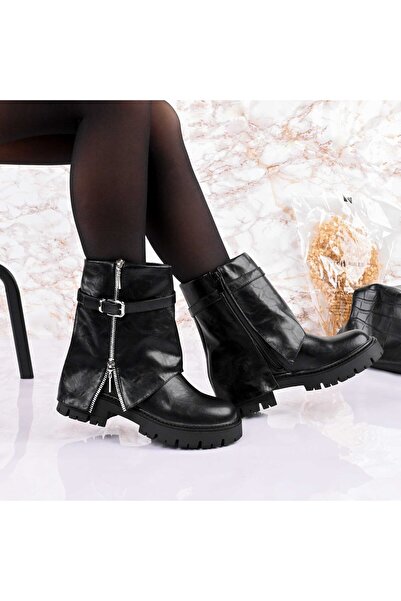 Tmall Ghete de damă, cu platformă, din piele ecologică, TM1CD1027, negre