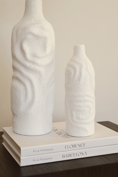 AYSA HOME DECOR Ceramic White Set of 2 Textured Rose Vases