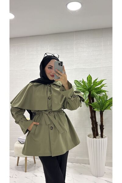 İlaydaButik PELERİNLİ DÜĞMELİ TESETTÜR TRENÇKOT