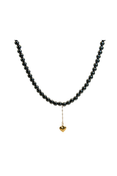 runa Colier pietre naturale Hematit si inox placat aur 18k - Handmade in Romania