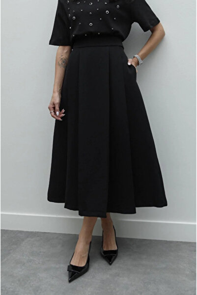 Lady Pixie Flared Thick Pleated Midi Skirt
