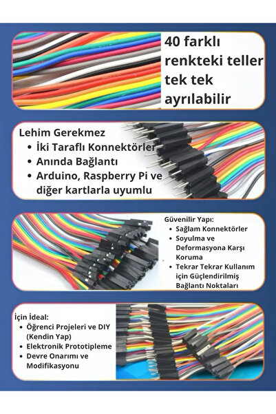 Arduino Projeleri 120’li Dişi-dişi, Erkek-erkek, Erkek-dişi Jumper Kablo Seti 120jset