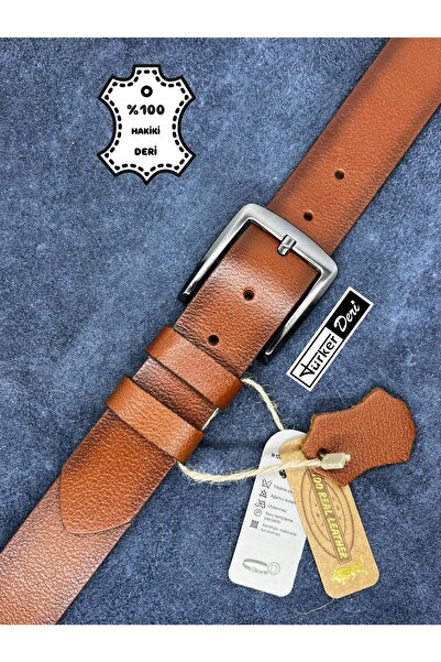 Türker DERİ 100% Genuine Leather Men's Jeans Belt Tan 4cm Buffalo Leather