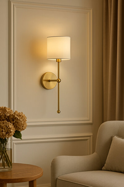 Natiorj Silindir Krem Abajur Eskitme Pilli Tak Çalıştır Aplik Salon Yatak Odası 1 Adet