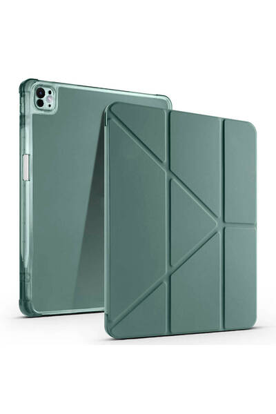 zore iPad Air 13 2025 M3 Case Nxxa Tri-Folding Case with Pen Compartment and Stand - Dark Green