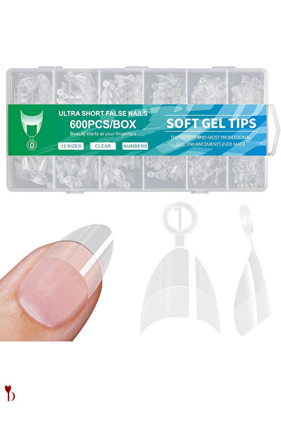 Dami Beauty 600 Pcs Ultra Short Soft Gel Tips Kısa Badem Form