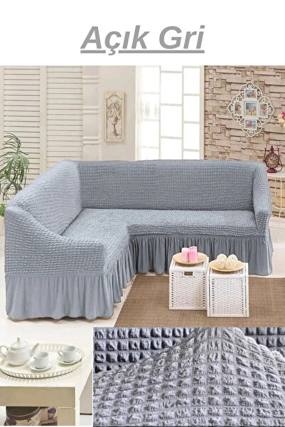 EJMEL Bürümcük kumaş, etekli L köşe koltuk örtüsü. 1 adet esnek, lastikli, sü...