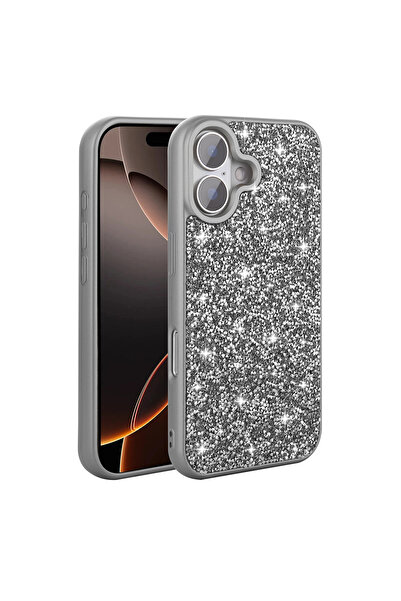 zore iPhone 16 Plus Case Shiny Gemstone Design Nxxa Diamond Cover - Gray