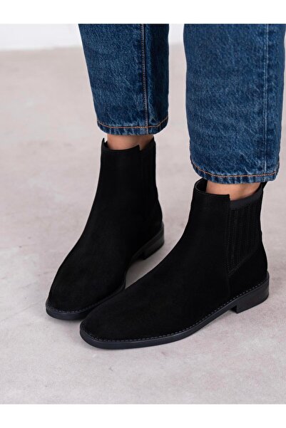 ECENİN BUTİĞİ Evora Siyah Süet Hakiki Deri Kadın Bot