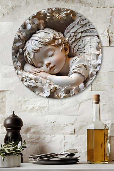 kutuTR 3D Görünümlü Temperli Cam Tablo – Uyuyan Melek Figürü Duvar Süsü UV Ba...