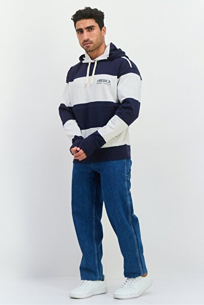 Perry Ellis Men Hooded Embroidered Logo Long Sleeves Hoodies, Navy Blue