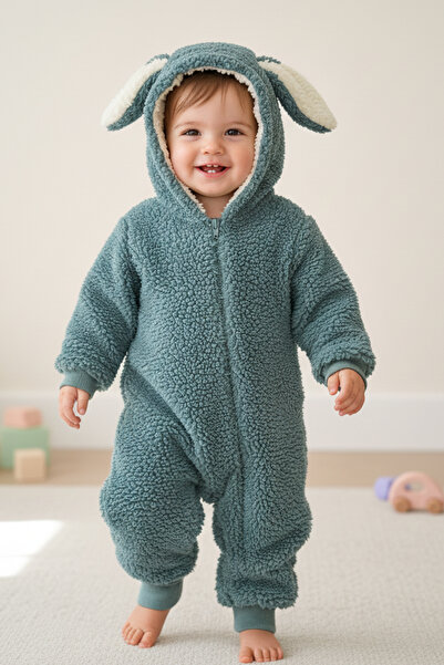 Lindakids Peluş Tavşan Kulaklı Önden Fermuarlı (Patiksiz) Welsoft Kumaş Kışlı...