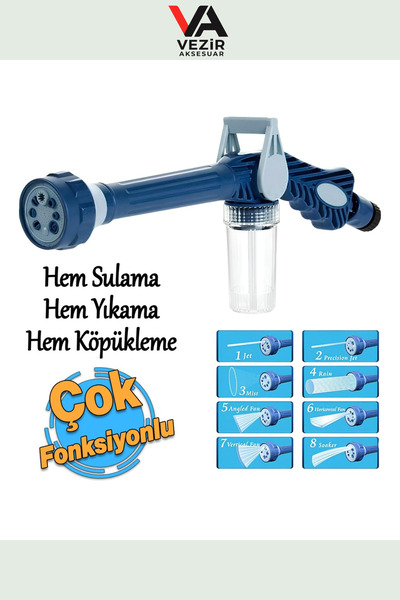 Genel Markalar Köpüklü Oto ve Bahçe Yıkama Tabancası | 8 Fonksiyonlu Su Taban...