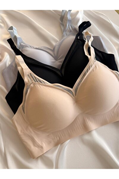 cdh çeyize dair herşey Laser Cut Wire Free Bra 3 Pack – Black, Cream, Gray