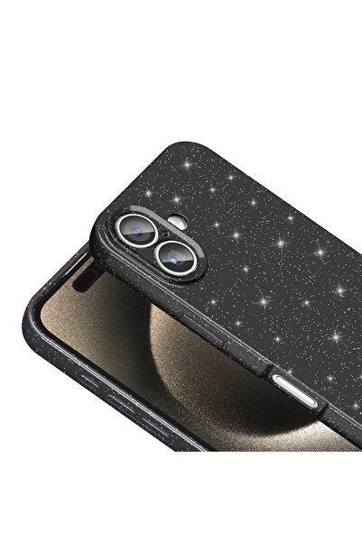 zore iPhone 16 Plus Case Camera Protection Glitter Luxury Nxxa Cotton Cover - Light Pink