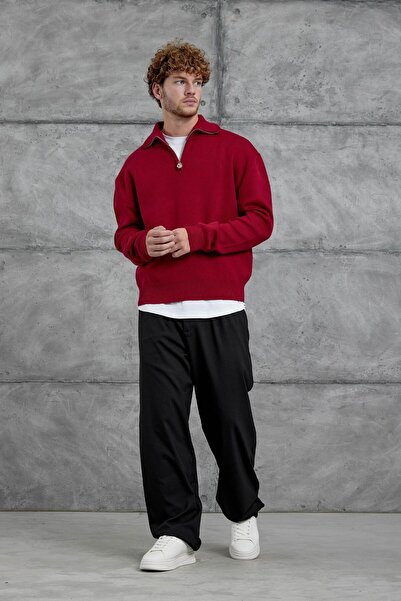 NOMARC Red Gst Half Zipper Oversized Knitwear