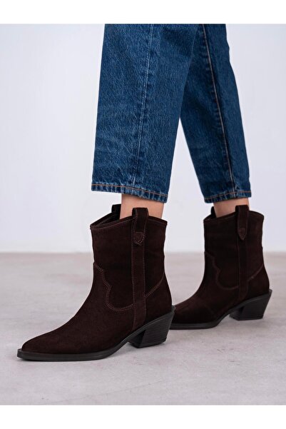 ECENİN BUTİĞİ Medea Kahve Süet Hakiki Deri Kadın Bot