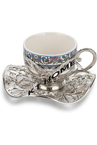 KT HOME Coffee Cup Turkish Coffee Presentation Set Metal Cup Set with Copper Tray and Coffee Pot 2-Piece Topkapı