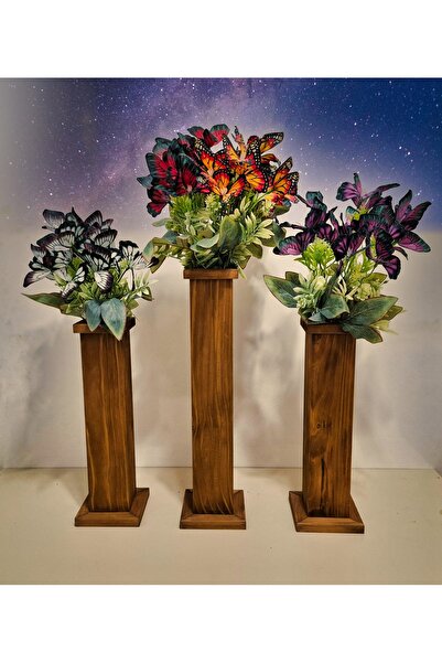 KOVANCI MARANGOZ DEDE 3 LÜ DEKORATİF AHŞAP VAZO ÇİÇEKLİK