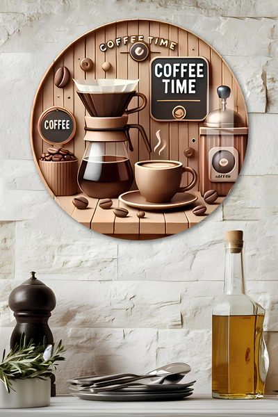kutuTR 3D Görünümlü Temperli Cam Tablo – Coffee Time Temalı Duvar Süsü UV Bas...