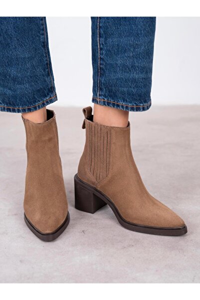 ECENİN BUTİĞİ Fidra Camel Süet Hakiki Deri Kadın Bot