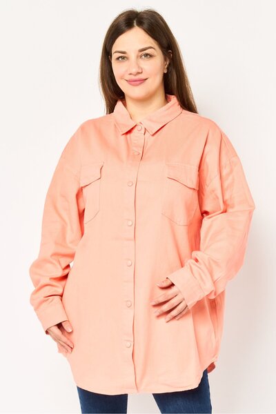 Bebe Women Plain Denim Jacket Shirt, Light Orange