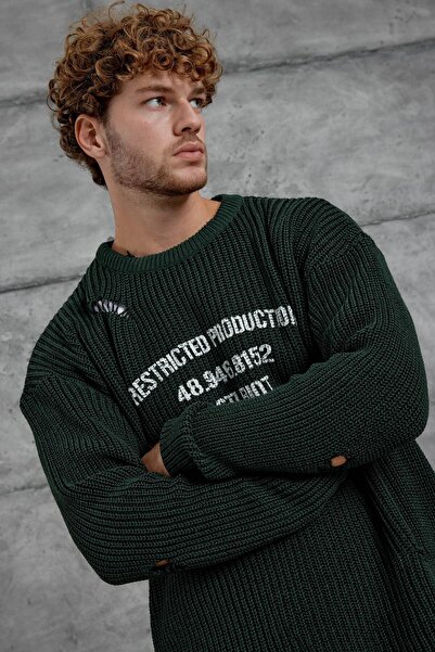 NOMARC Khaki Nmrc Ripped Detailed Oversized Knitwear