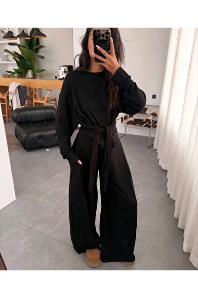 D'RECCY Women's Belt-Fastened Wide-Leg Loose Tracksuit Set