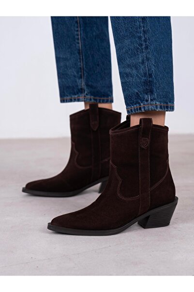 ECENİN BUTİĞİ Medea Kahve Süet Hakiki Deri Kadın Bot