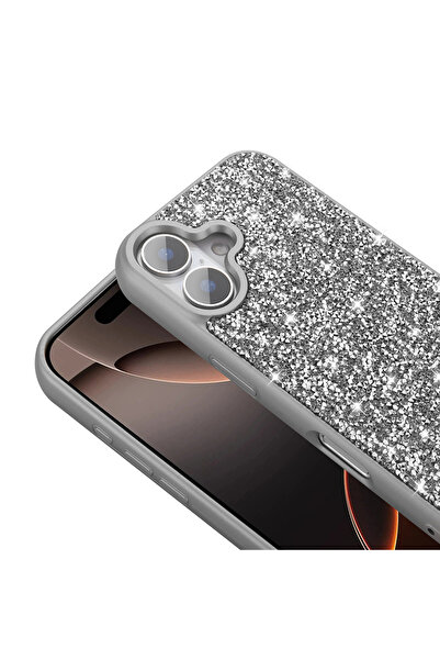 zore iPhone 16 Plus Case Shiny Gemstone Design Nxxa Diamond Cover - Gray