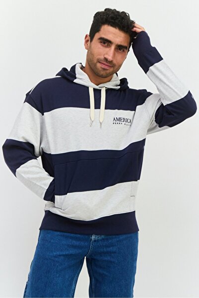 Perry Ellis Men Hooded Embroidered Logo Long Sleeves Hoodies, Navy Blue