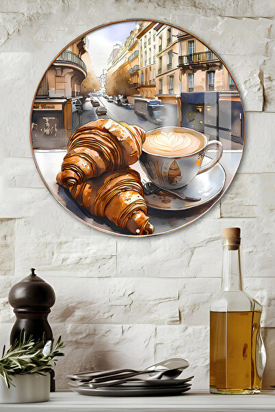 kutuTR 3D Görünümlü Temperli Cam Tablo – Kahve ve Kruvasan Temalı Duvar Süsü ...