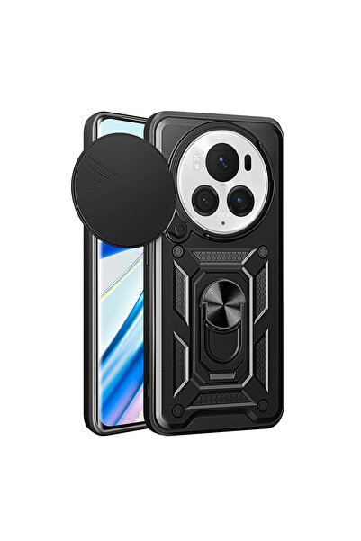 zore غطاء متوافق مع هاتف Honor Magic 6 Pro مع حامل مغناطيسي وحماية للكاميرا، غطاء NXXA منزلق فيجا - أسود