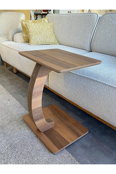 Bd C Yan Sehpa Koltuk Sehpası Mdf Lam Yerli Parke Ceviz Desenli Tekerlekli Ya...