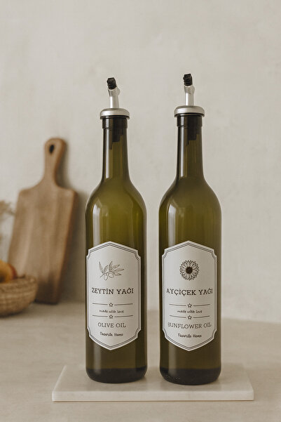 Bohemian Sunflower and Olive Oil Retro Oil Pot Set – with Marble Base (2-Piece, 750 ml)