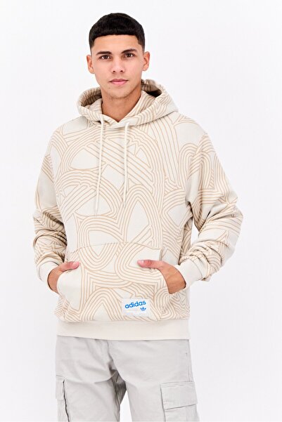 adidas Men Sportswear Fit Hooded Long Sleeve Outdoor Sweatshirt, Beige
