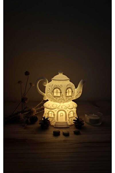 ASYDESIGN Tealight Mumluk Çaydanlık Dekorlu Pilli Ledli