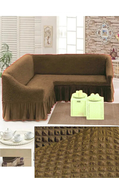 EJMEL L Shaped Sofa Cover with Pleated Fabric, Skirt. 1 Pcs Stretchy L Seat Cover with Sponge