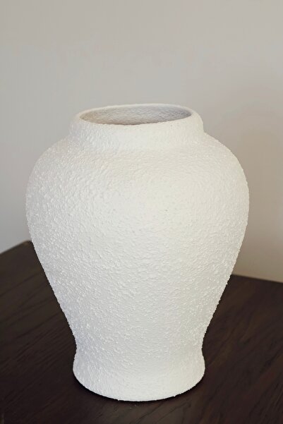 AYSA HOME DECOR Sova Ceramic White Textured Stoneware Vase