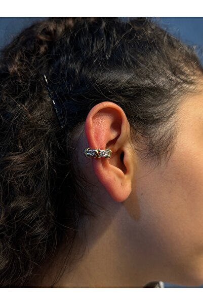 Alsem 925 Ayar Gold Kaplama Kıkırdak Küpe , Deliksiz X Figürlü Earcuff Küpe , Işıltılı Sıkıştırmalı Küpe