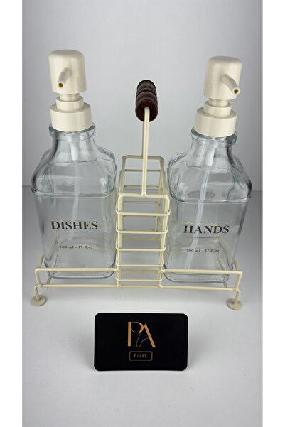 Palpe 2-Piece Kitchen Set with Stand Glass Liquid Soap Dispenser with Sponge Holder Counter Top Dish Rack Stylish Decorative 500ml