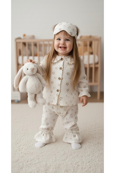 Tinypeople Σετ πιτζάμες για κορίτσια από μουσελίνα 100% βαμβάκι οργανικό σετ πιτζάμες για παιδιά με βολάν